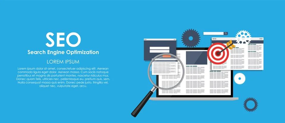SEO Search Engine Optimazation Vector illustration. Flat computi 库存插图