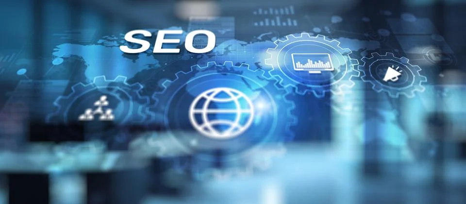 SEO - Search engine optimisation, Digital Internet marketing concept on virtu Stock Photos