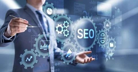 SEO - Search engine optimisation, Digital Internet marketing concept on virtu Stock Photos
