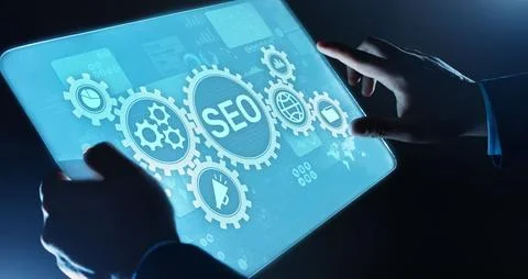SEO - Search engine optimisation, Digital Internet marketing concept on virtu Stock Photos