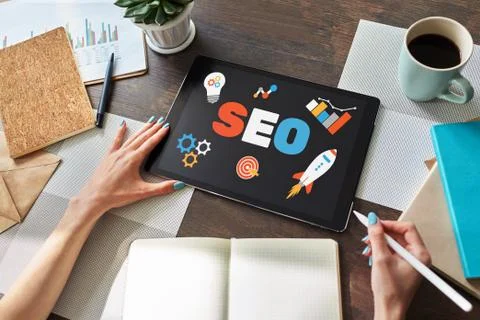 SEO Search engine optimization. Business and digital marketing concept. Stock Photos