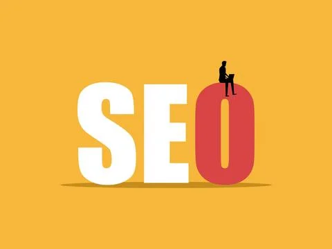 SEO, Search Engine Optimization, Businessman Using Laptop For Data Insights Illustrazione stock