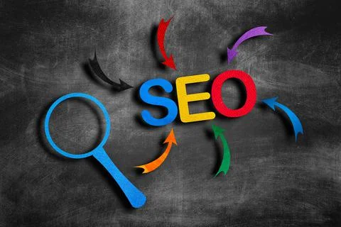 SEO - Search Engine Optimization Concept - Cut Out on Chalkboard Stock Illustration