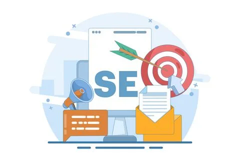 SEO Search Engine Optimization Concept. Conceptual SEO analysis and optimization 스톡 일러스트