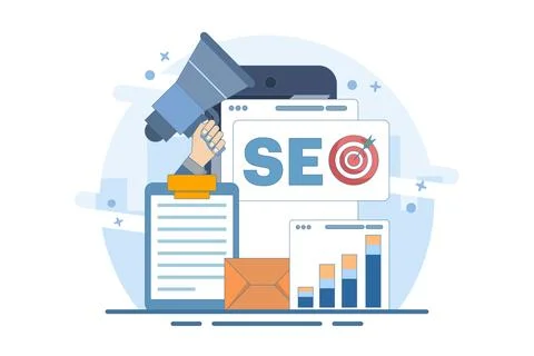 SEO Search Engine Optimization Concept. Conceptual SEO analysis and optimization Stockillustratie