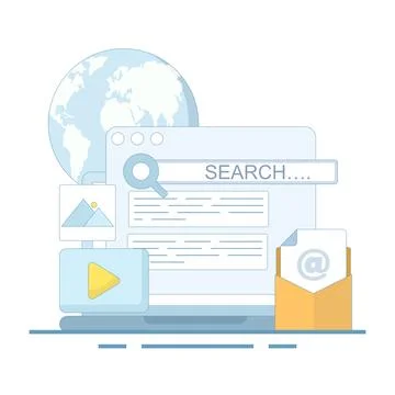 SEO search engine optimization concept. find, or research, SEO. Illustrazione stock