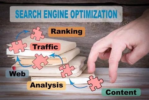 SEO SEARCH ENGINE OPTIMIZATION Concept. Stack of books on the wooden table Stock Photos
