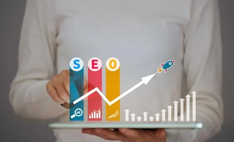 SEO Search Engine Optimization, concept for promoting  ranking traffic on web Foto stock