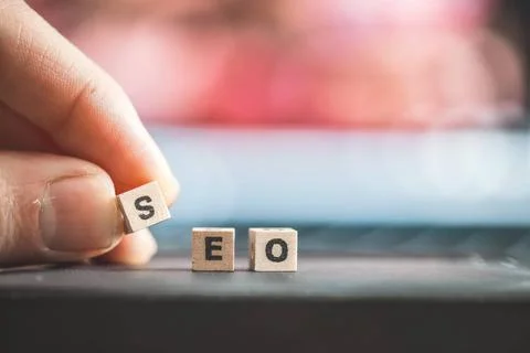 SEO Search engine optimization concept: Close up picture of wood cubes wit... Foto stock