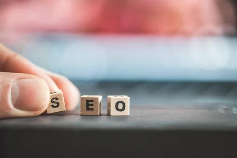 SEO Search engine optimization concept: Close up picture of wood cubes wit... 写真素材