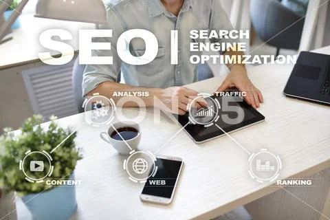 SEO. Search Engine optimization. Digital online marketing andInetrmet technology Stock Photos
