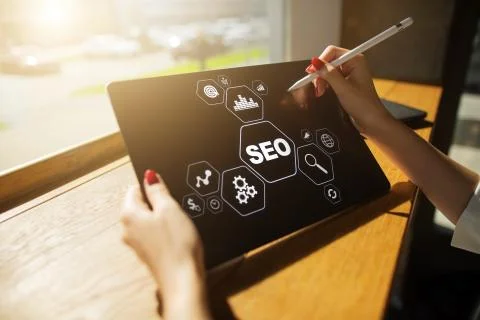 SEO. Search Engine optimization. Digital online marketing and Internet Stock-Fotos