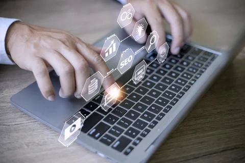 SEO. Search Engine Optimization. Digital online marketing andInetrmet techn.. Stock Photos