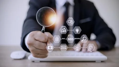 SEO. Search Engine Optimization. Digital online marketing andInetrmet techn.. Stock Photos