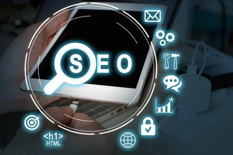 SEO. Search Engine optimization. Digital online marketing and internet tech.. Stock Photos