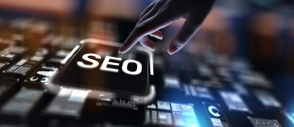 SEO Search Engine Optimization Enhancing Online Visibility, projection on a v Stock Photos