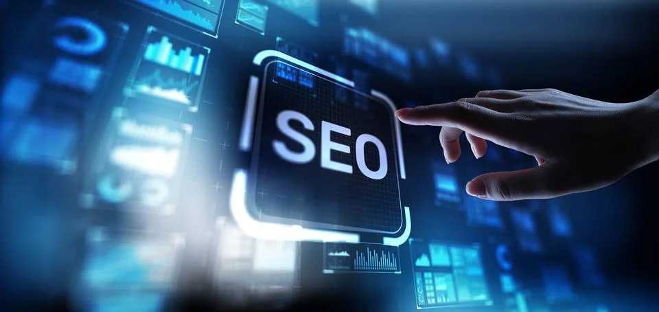 SEO Search Engine Optimization Enhancing Online Visibility, projection on a v Stock Photos