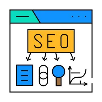Seo search engine optimization icon color illustration Illustration