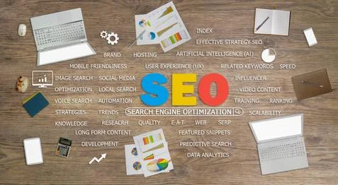 SEO Search Engine Optimization Internet Data Concept, Graphic interface showi Stock Photos