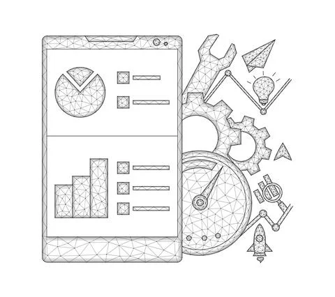 SEO, search engine optimization low poly design. Polygonal vector illustratio 스톡 일러스트