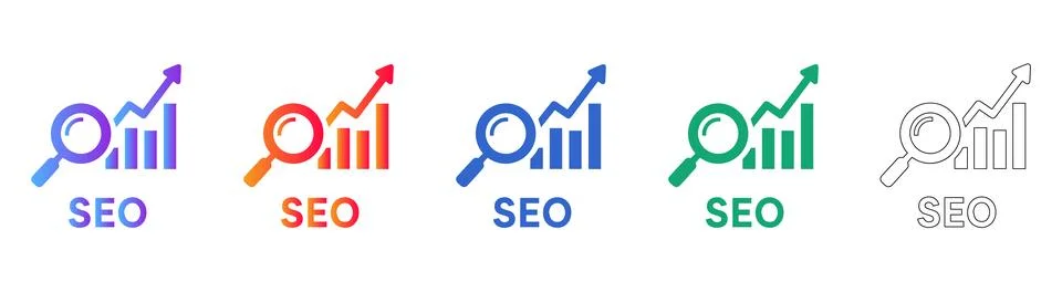 SEO Search Engine Optimization Magnifying Glass Icons Stock Illustration