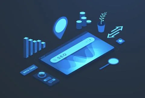 SEO - Search Engine Optimization Marketing Strategy isometric concept. Traffic Stock Illustration