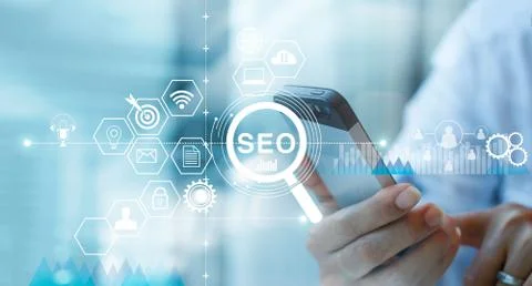SEO Search Engine Optimization Marketing concept. Voice Search. Stock Photos