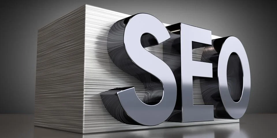 SEO, search engine optimization - metal typographical concept - 3D illustrati Stock Illustration