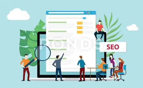 Seo search engine optimization with office team people working together incre Stock Illustration