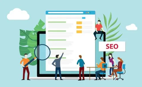 Seo search engine optimization with office team people working together incre Stock Illustration