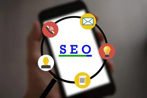 SEO - Search Engine Optimization for Online Marketing Concept. Modern graphic Stock Photos