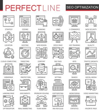 SEO Search Engine Optimization outline concept symbols. Perfect thin line icons Stock Illustration