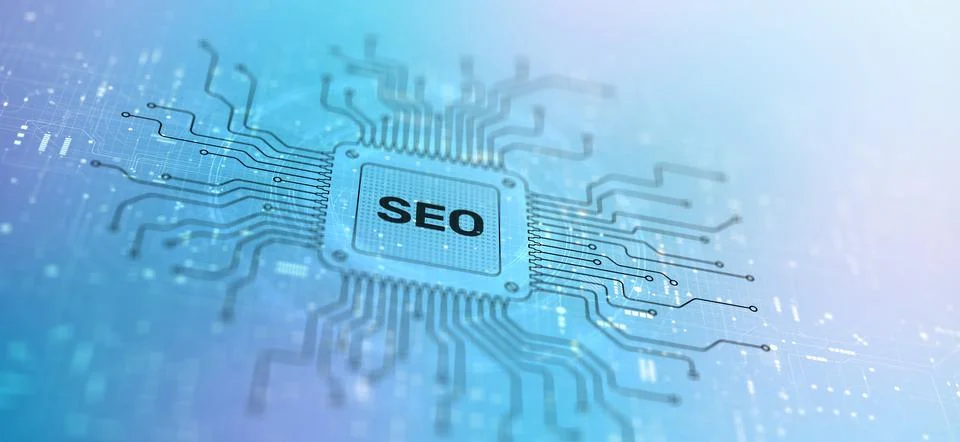 SEO Search Engine Optimization Techniques Illustrated on a Processor, Busines Stockfoto's