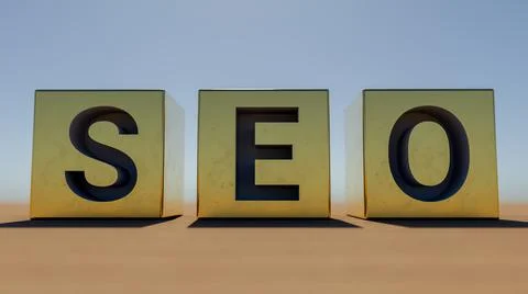 SEO Search Engine Optimization text wooden cube blocks on table background. 3d Stock Illustration