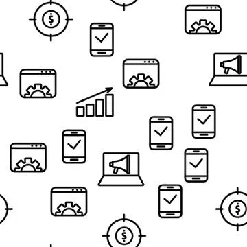 Seo Search Engine Optimization Vector Seamless Pattern 스톡 일러스트