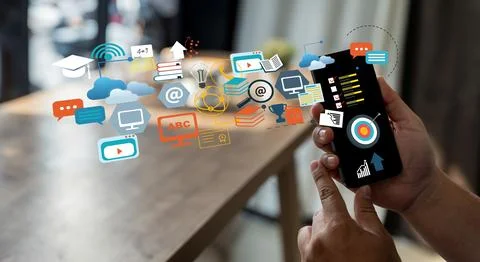 Seo Search Engine Optimization For Web Content Digital marketing media man .. Stock Photos