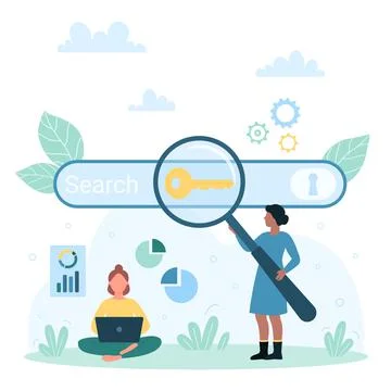 SEO, Search Engine Optimization for website content, tiny people working with イラスト素材