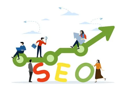 SEO, Search Engine Optimization for website to show in search results page Illustrazione stock