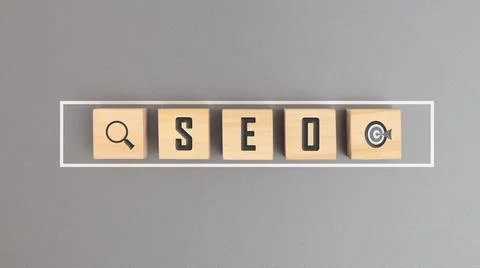 SEO Search Engine Optimization, Wooden block represents growing business goal Stock Photos