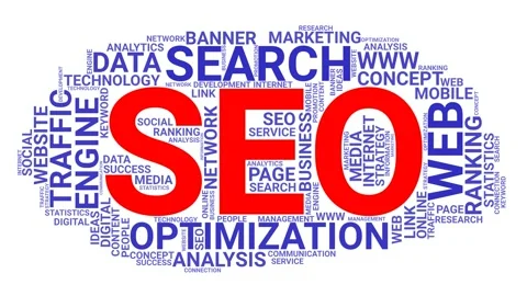 SEO Search Engine Optimization word cloud blue and red text 4K seamless loop Stock Footage 159789834