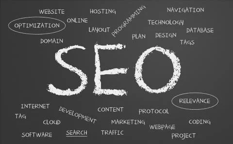 Seo - search engine optimization word cloud Ilustración de archivo