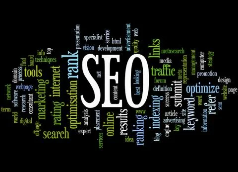 SEO, search engine optimization word cloud concept Stockillustratie