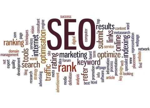 SEO, search engine optimization word cloud concept Illustrazione stock