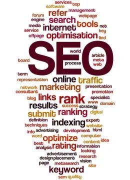 SEO, search engine optimization word cloud concept Stockillustratie