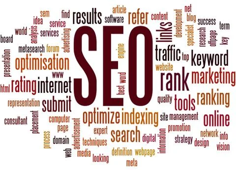 SEO, search engine optimization word cloud concept 库存插图