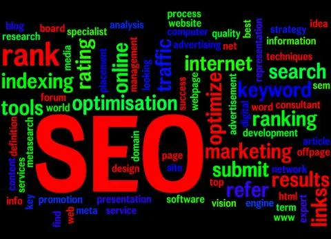 SEO, search engine optimization word cloud concept Illustrazione stock