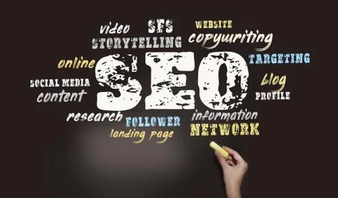 SEO - search engine optimization in word cloud. Internet marketing concept Stock Photos