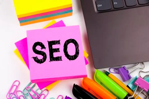 SEO Search Engine Optimization writing text made in the office close-up on la Foto stock