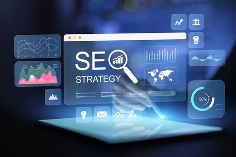 SEO search optimization platform with performance analytics and marketing ins Stock Photos
