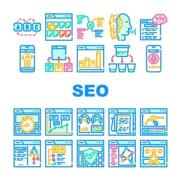 Seo search website web internet icons set vector 스톡 일러스트